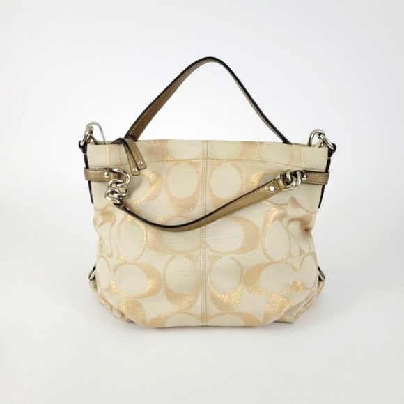 Coach Signature Gold Beige Handbag Shoulder Bag - Picture 4 of 13